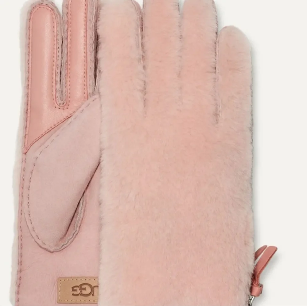 UGG PLUSH ZIP SHORTY GLOVE WOMENS L HAND SEWN SHEEPSKIN CONDUCTIVE~APPLE BLOSSOM
